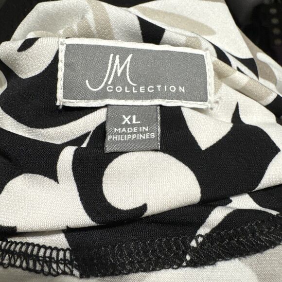 JM Collection 3/4 Sleeve Pullover Blouse Black White Tan Embellished Size XL - Picture 4 of 7